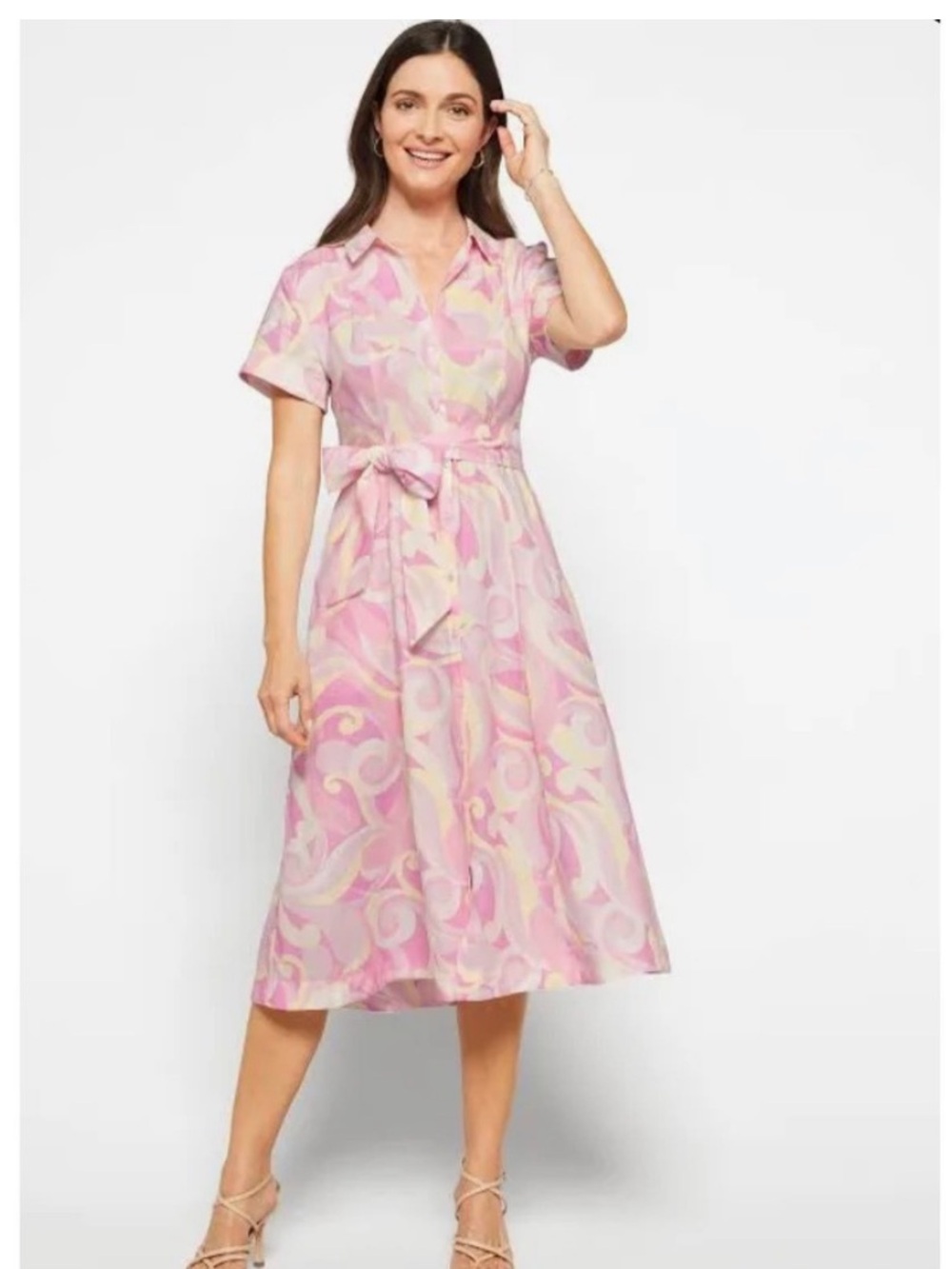 Hill House Pink Candy Kaleidoscope Linen Shirt Dress Sz XS